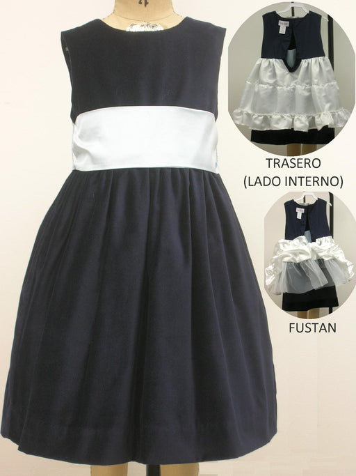 Navy Velvet, Dress W/blue Sash