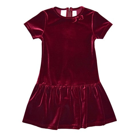 Fjs Stretch Velvet Burgundy Drop Waist Dress