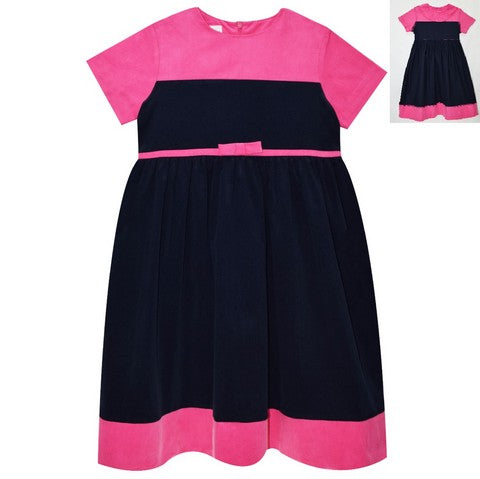 Fj Navy and Fucsia Block Corduroy Dress Short Sleeve