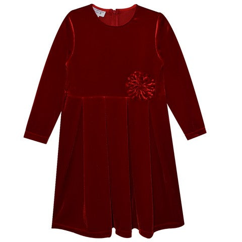 Red Scarlet Stretch Velvet Dress Long Sleeve