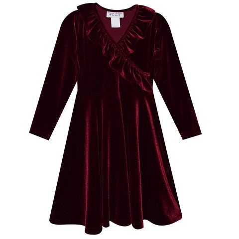 Burgundy Stretch Velvet Wrap Swing Dress