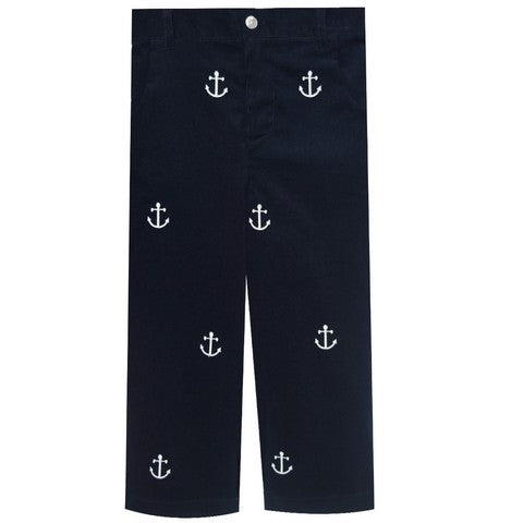 Simi Anchor Embroidered Navy Corduroy Pants