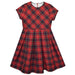 Fjs Red Plaid Pleated Dress Short Sleeve