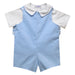 Light Blue Corduroy Shortall and White Short Sleeve Shirt