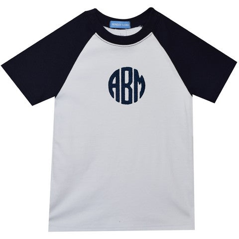 Navy White Monogram Boys Short Sleeve Tee Shirt