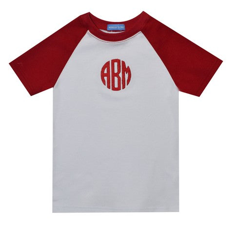 Red White Monogram Boys Short Sleeve Tee Shirt