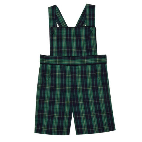 Green and Navy Plaid Boys Suspender Shortall