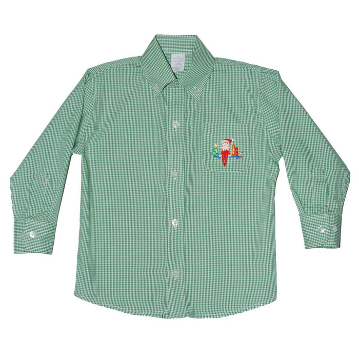 Elf on the Shelf Embroidered Green ck Button Down Shirt