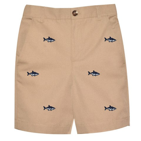 Shark Embroidered Khaki Twill Structured Short