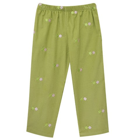 Pink Argyle Embroidery Girls Pull on Pants