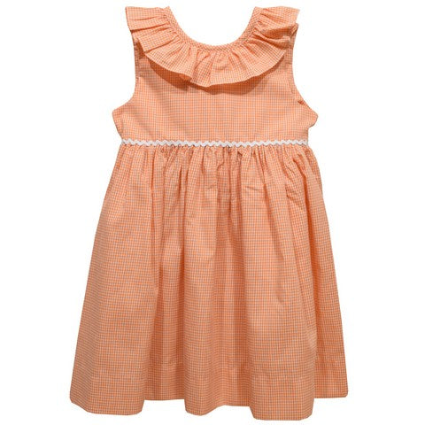 Orange Gingham Girls Ruffle Dress