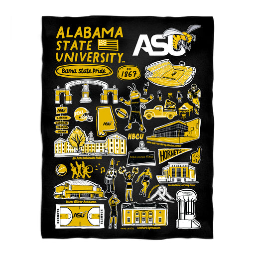 Alabama State Hornets White Hand Sketched Vive La Fete Impressions Artwork Plush Soft Minky Blanket 36 x 48