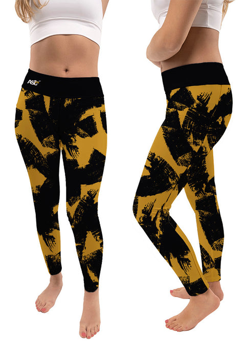 Alabama State Hornets Vive La Fete Paint Brush Logo on Waist Women Gold Yoga Leggings - Vive La Fête - Online Apparel Store