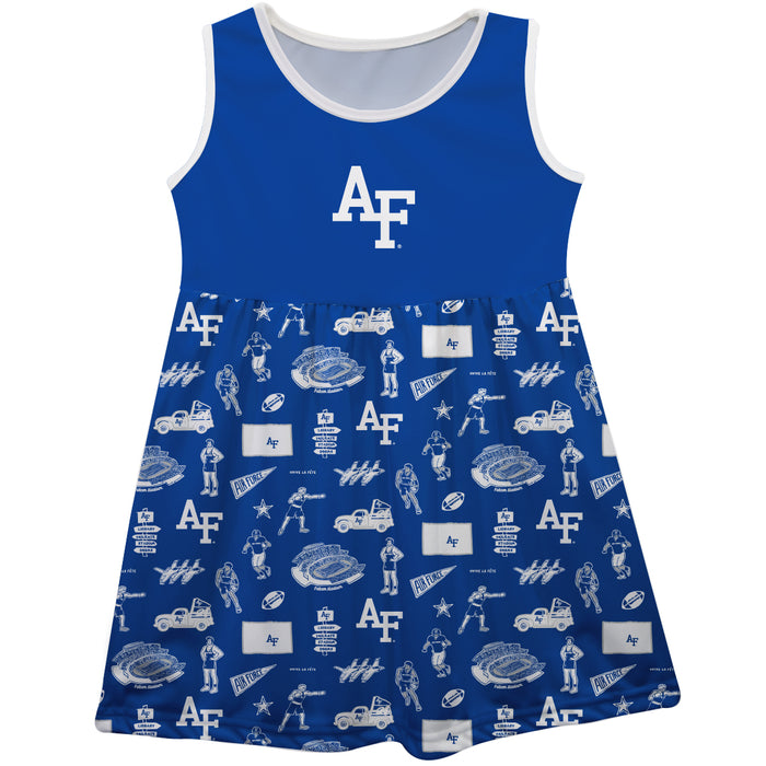 US Airforce Falcons Sleeveless Tank Dress Girls Blue Repeat Print Hand Sketched Vive La Fete Impressions