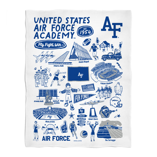 US Airforce Falcon White Hand Sketched Vive La Fete Impressions Artwork Plush Soft Minky Blanket 36 x 48