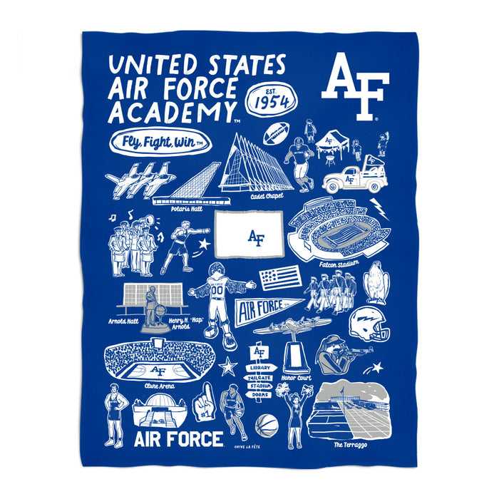 US Airforce Falcons BlueHand Sketched Vive La Fete Impressions Artwork Plush Soft Minky Blanket 36 x 48