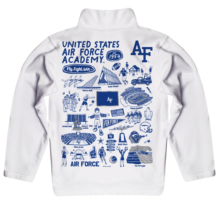 US Airforce Falcons Hand Sketched Vive La Fete Impressions Artwork White Boys Quarter Zip Pullover V1