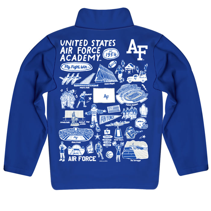 US Airforce Falcons Hand Sketched Vive La Fete Impressions Artwork  Blue Boys Quarter Zip Pullover V1