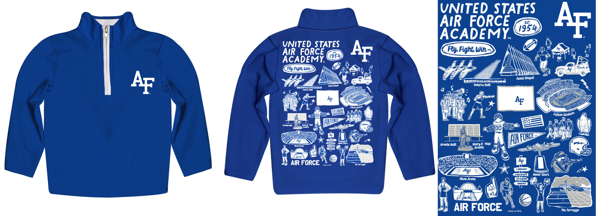 US Airforce Falcons Hand Sketched Vive La Fete Impressions Artwork  Blue Boys Quarter Zip Pullover V1