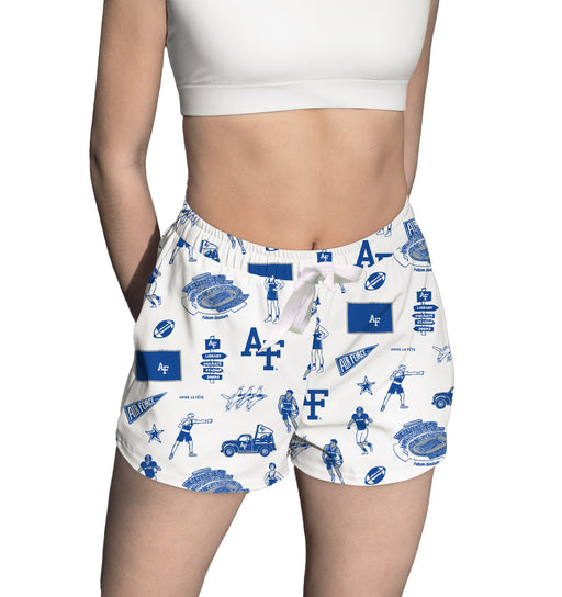 US Airforce Falcons Repeat Print Hand Sketched Vive La Fete Impressions Artwork Womens White Lounge Shorts