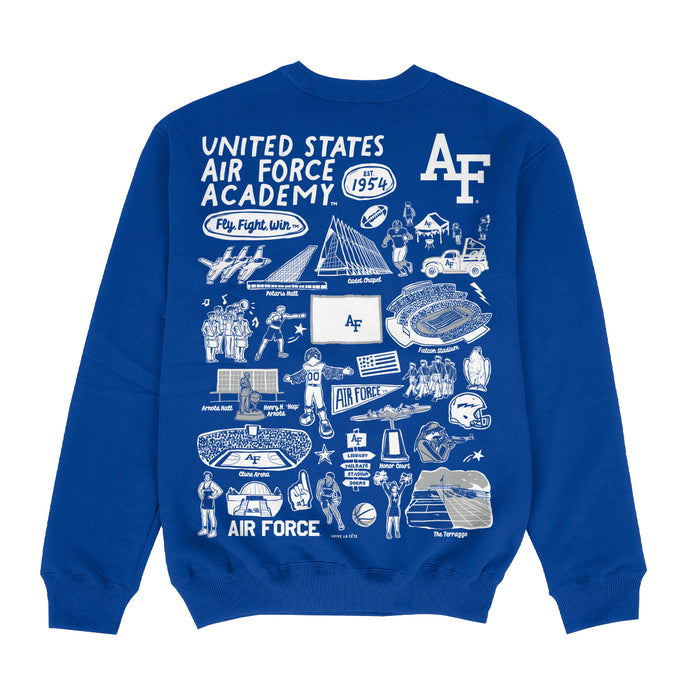 US Airforce Falcons Hand Sketched Impressions Artwork Blue Crewneck Sweatshirt for Women