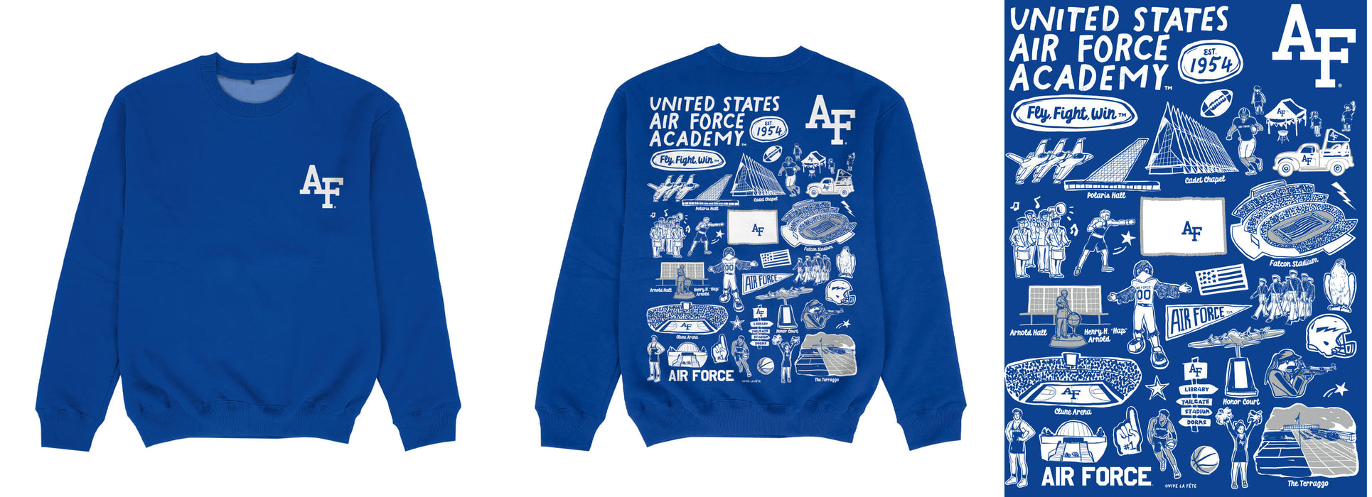 US Airforce Falcons Hand Sketched Impressions Artwork Blue Crewneck Sweatshirt for Women