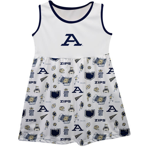 Akron Zips Sleeveless Tank Dress Girls White Repeat Print Hand Sketched Vive La Fete Impressions