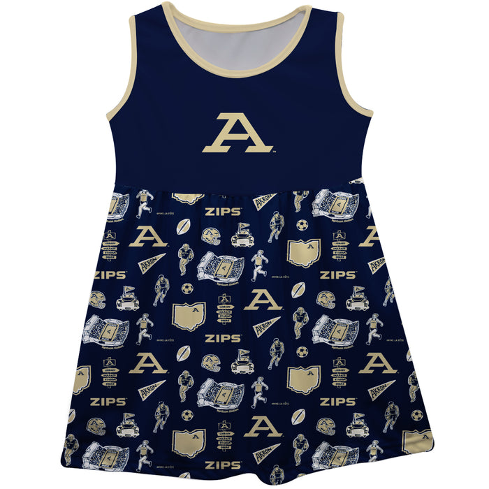 Akron Zips Sleeveless Tank Dress Girls Blue Repeat Print Hand Sketched Vive La Fete Impressions