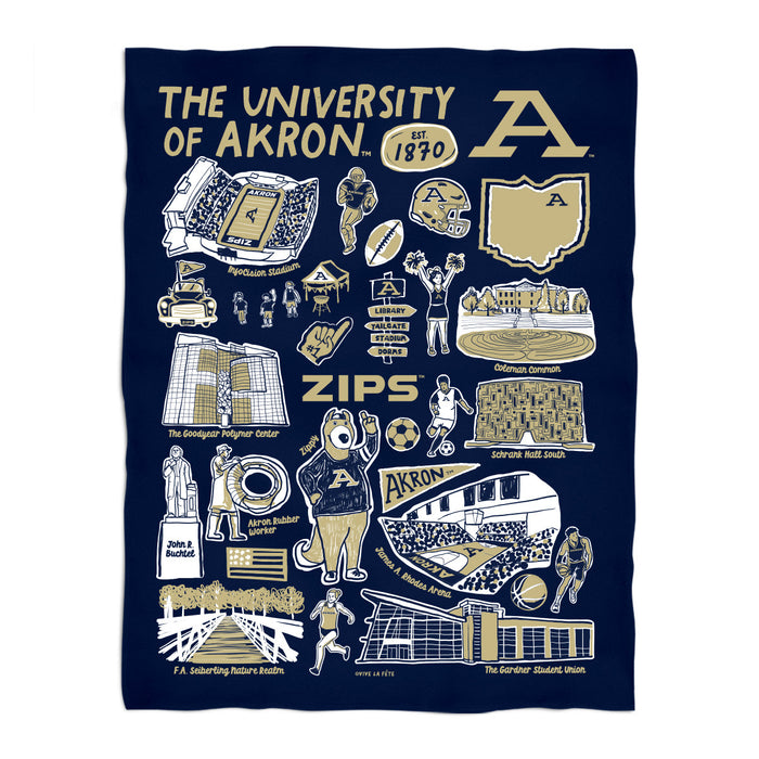 Akron Zips Navy Hand Sketched Vive La Fete Impressions Artwork Plush Soft Minky Blanket 36 x 48