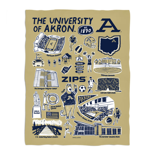 Akron Zips Gold Hand Sketched Vive La Fete Impressions Artwork Plush Soft Minky Blanket 36 x 48