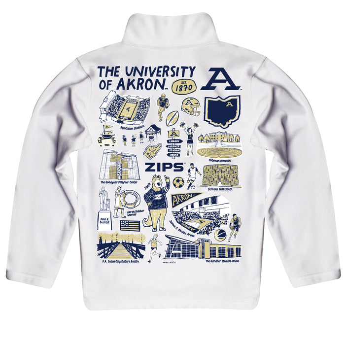 Akron Zips Hand Sketched Vive La Fete Impressions Artwork White Boys Quarter Zip Pullover V1