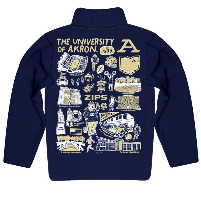 Akron Zips Hand Sketched Vive La Fete Impressions Artwork Blue Boys Quarter Zip Pullover V1