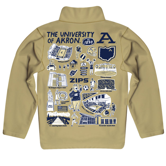 Akron Zips Hand Sketched Vive La Fete Impressions Artwork Gold Boys Quarter Zip Pullover V1