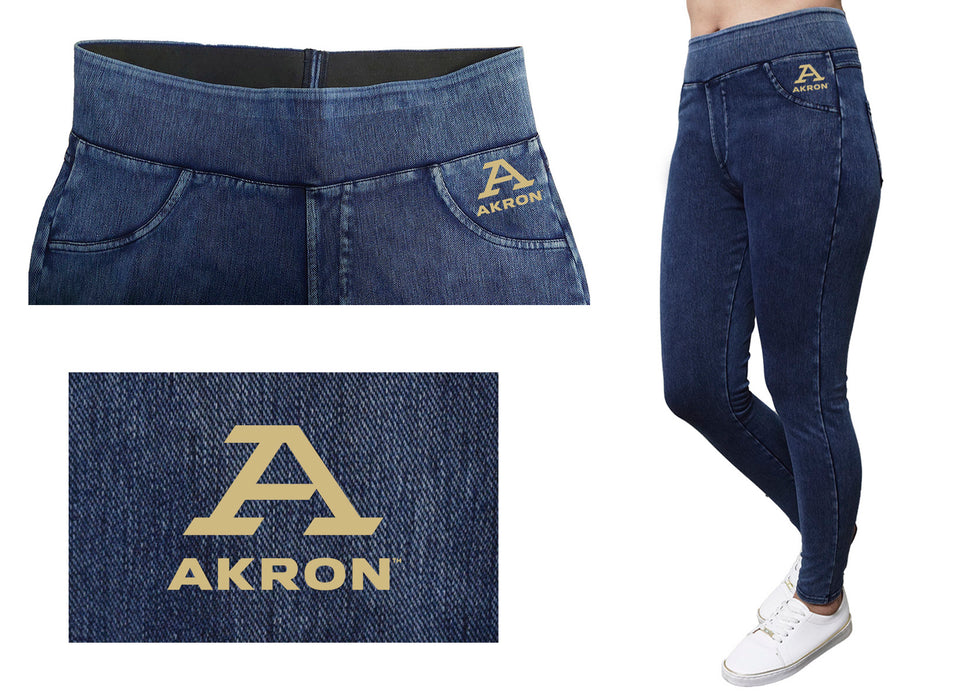 Akron Zips Vive La Fete Game Day Collegiate Logo on Fake Pocket Women Blue Jeggings