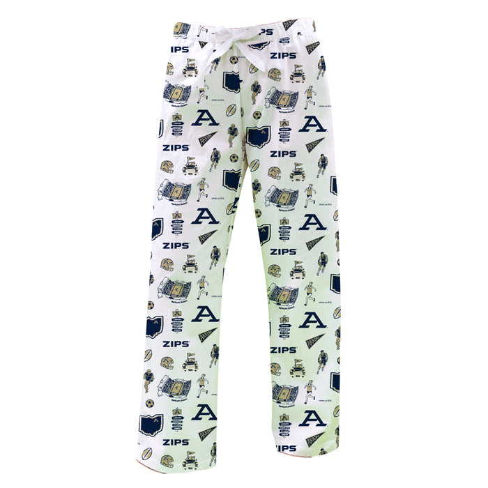 Akron Zips Repeat Print Hand Sketched Vive La Fete Impressions Artwork Womens  White  Lounge Pants