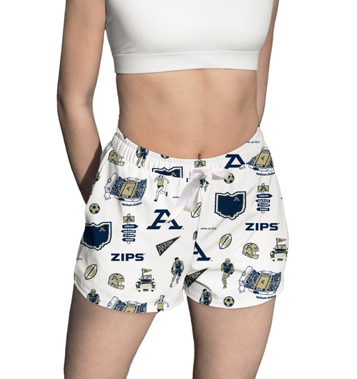 Akron Zips Repeat Print Hand Sketched Vive La Fete Impressions Artwork Womens White Lounge Shorts