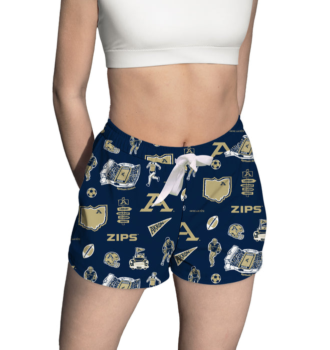 Akron Zips Repeat Print Hand Sketched Vive La Fete Impressions Artwork Womens Blue Lounge Shorts