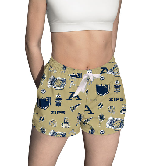 Akron Zips Repeat Print Hand Sketched Vive La Fete Impressions Artwork Womens Gold Lounge Shorts