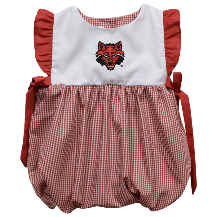 Arkansas State Red Wolves Embroidered Red Gingham Short Sleeve Girls Bubble