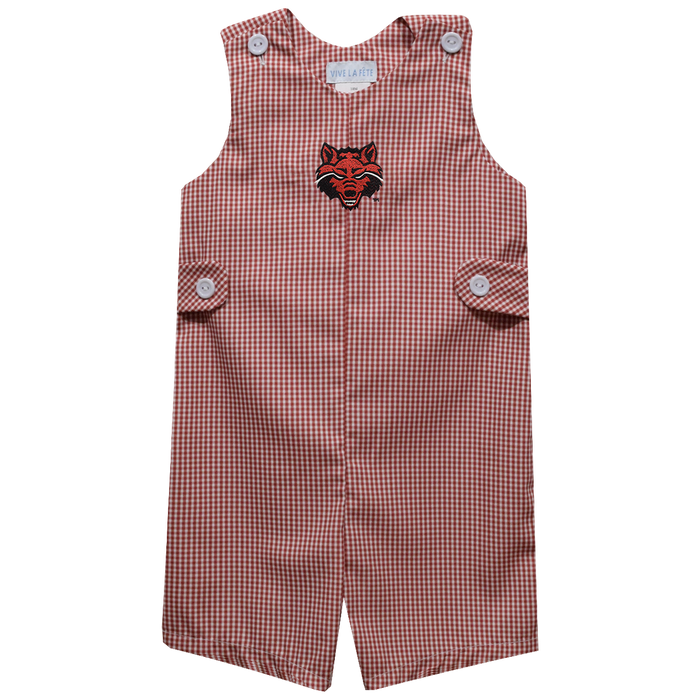 Arkansas State Red Wolves Embroidered Red Gingham Boys Jon Jon