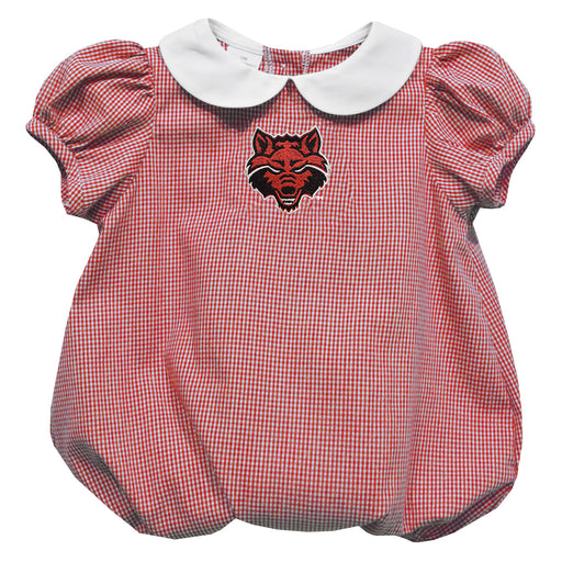 Arkansas State Red Wolves Embroidered Cardinal Red Girls Baby Bubble Short Sleeve