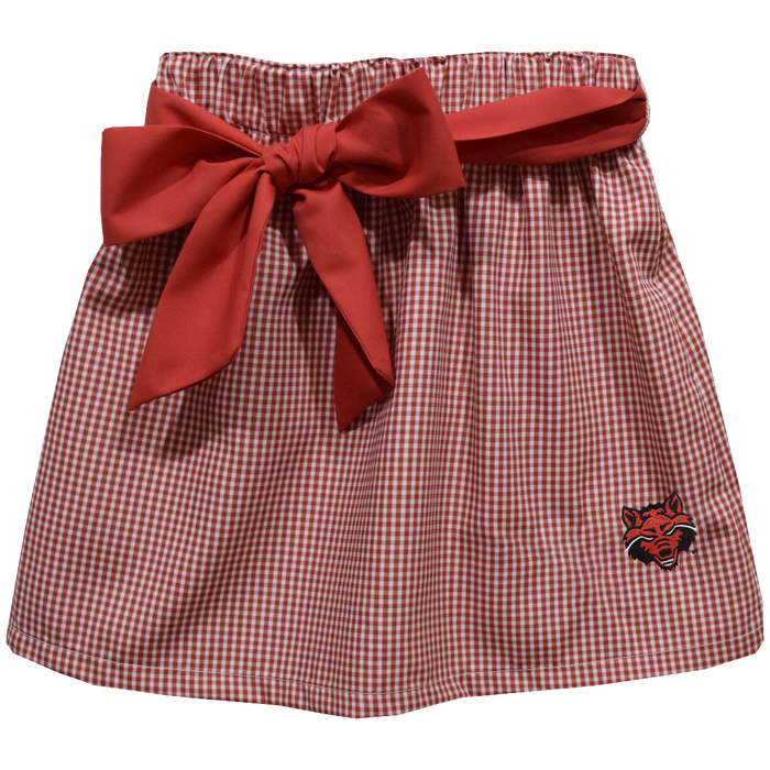 Arkansas State Red Wolves Embroidered Red Gingham Skirt With Sash