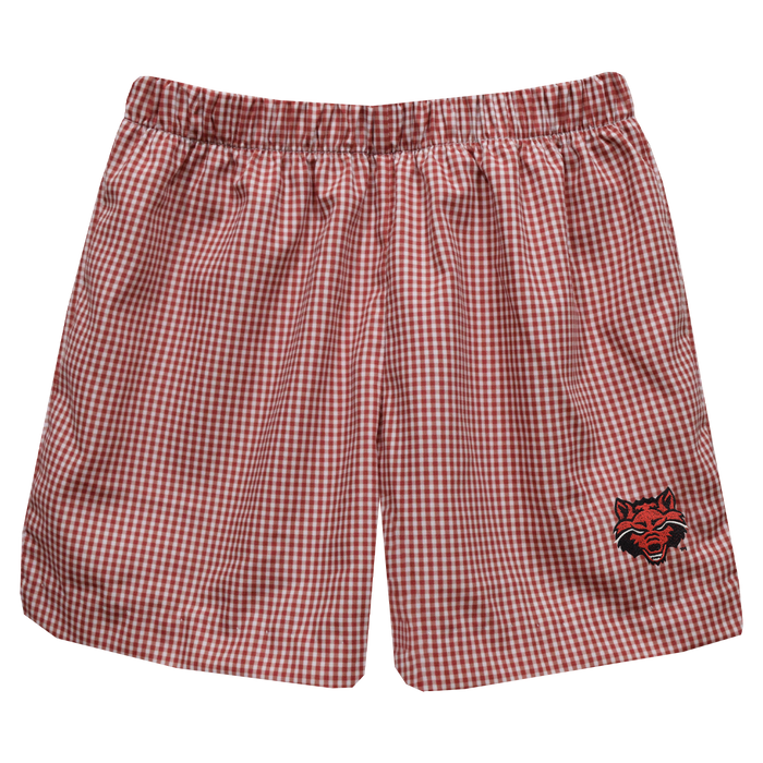 Arkansas State Red Wolves Embroidered Red Gingham Pull On Short