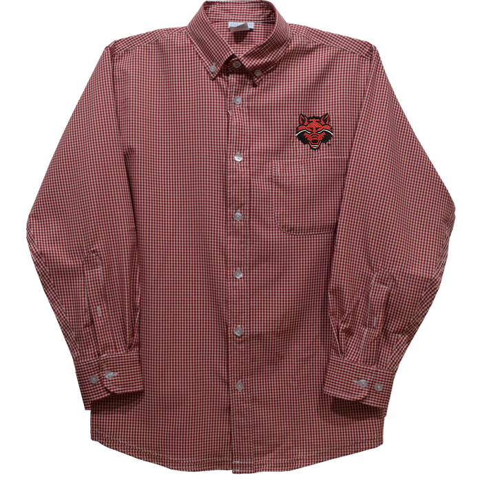 Arkansas State Red Wolves Embroidered Red Gingham Long Sleeve Button Down