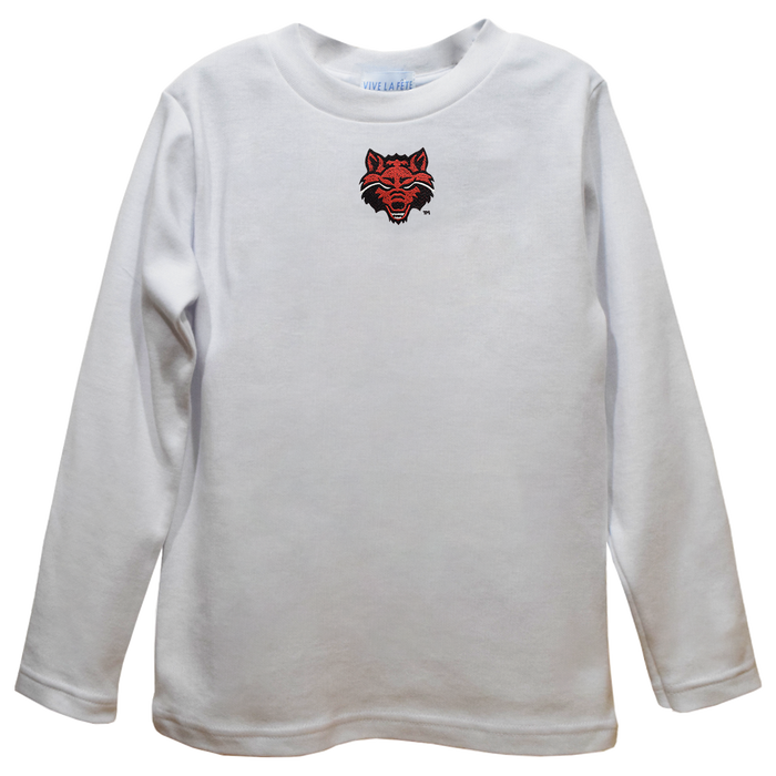 Arkansas State Red Wolves Embroidered White Long Sleeve Boys Tee Shirt