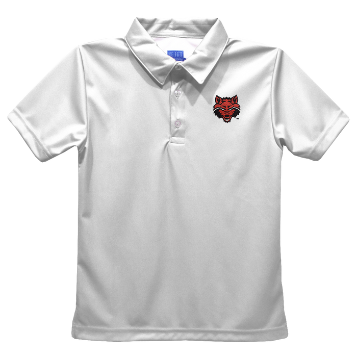 Arkansas State Red Wolves Embroidered White Short Sleeve Youth Polo Box Shirt