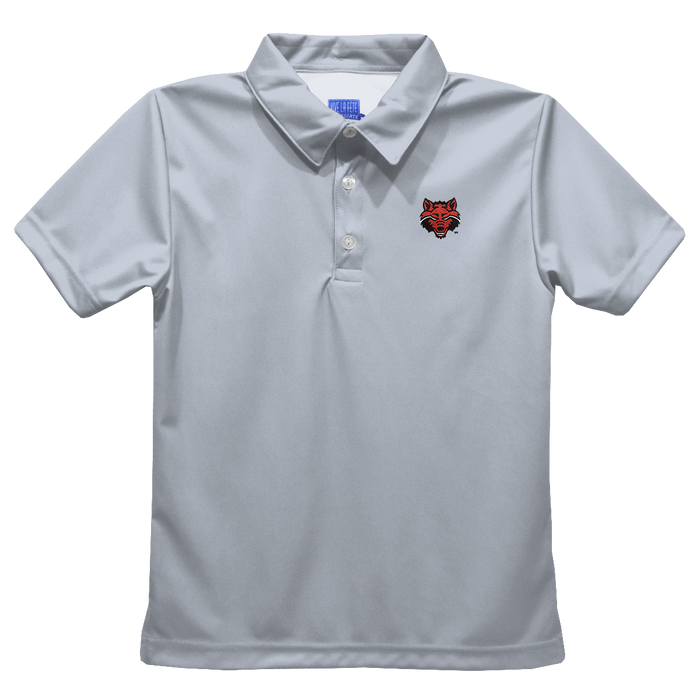 Arkansas State Red Wolves Embroidered Gray Short Sleeve Youth Polo Box Shirt