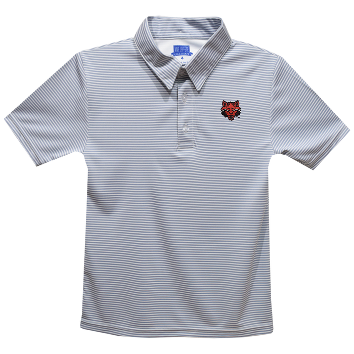 Arkansas State Red Wolves Embroidered Gray Stripes Short Sleeve Youth Polo Box Shirt