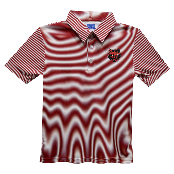 Arkansas State Red Wolves  Embroidered Red Stripes Short Sleeve Youth Polo Box Shirt