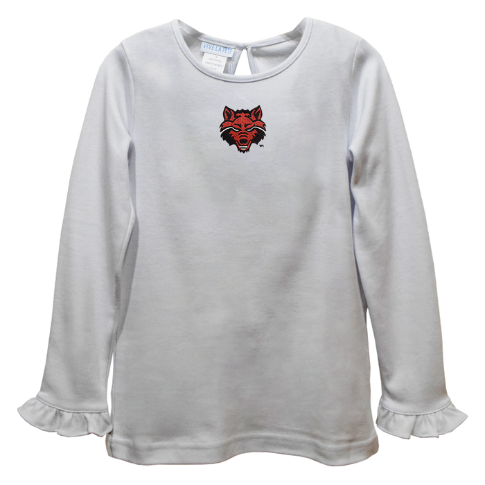 Arkansas State Red Wolves Embroidered White Knit Long Sleeve Girls Blouse